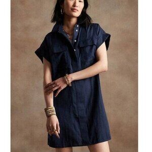 NWT Banana Republic True Indigo Blue Gauzy Cotton Utility Safari Dress PXS